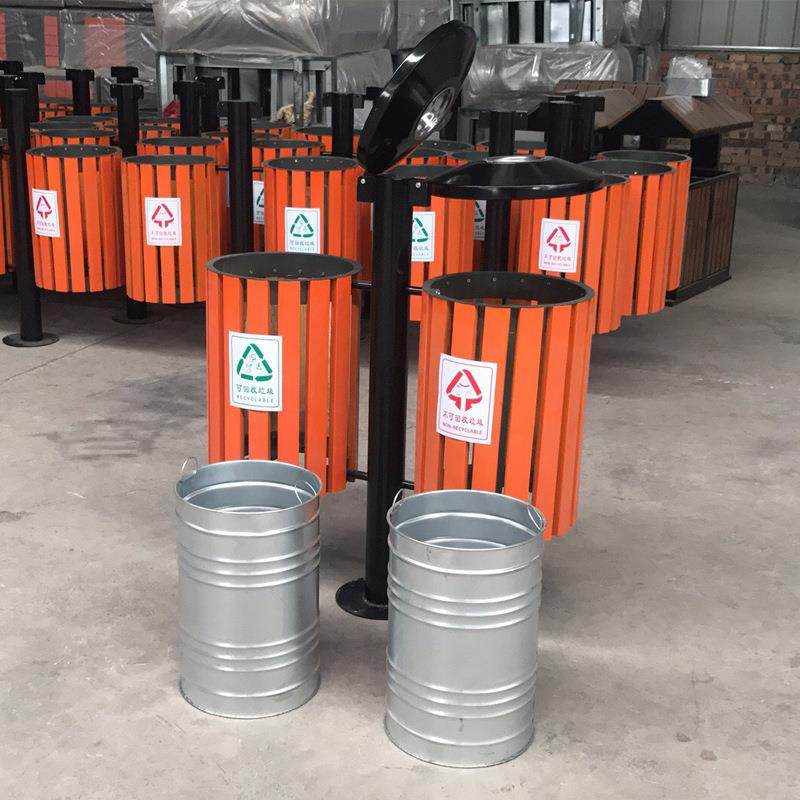 厂家定户外钢木双通垃圾桶圆形立柱式公园分类果皮箱实木垃圾桶,淘宝优惠券,粉丝福利购,淘宝优惠卷