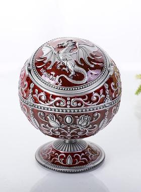 金属复古龙创意飞龙烟灰缸带盖防风个性潮流家饰工艺品摆件