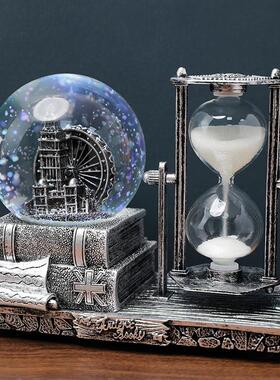 复古音乐铁塔水晶球沙漏计时器摆件创意办公桌面桌面装饰八音盒