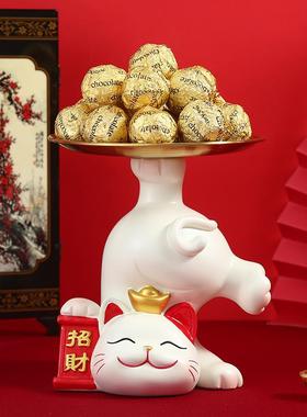 创意招财猫钥匙收纳托盘摆件玄关钥匙收纳摆件家居家饰新居装饰摆