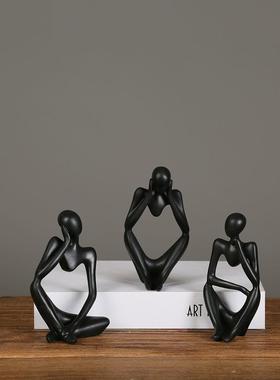 现代抽象人物左思右想家居样板房卧室办公桌面半手工装饰轻奢摆件