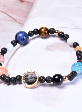 热卖太阳系手链 宇宙银河八大行星手链 九大守护星星天然石手串