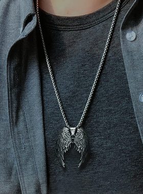 跨境热销复古天使翅膀吊坠欧美男士时尚创意吊坠项链配饰