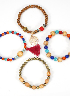 木珠套链组合手链 合金玫瑰花手工秀气大方 潮流时尚手链HY-2774