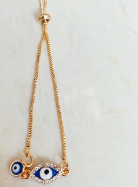 亚马逊水钻滴油恶魔之眼可调节长短滑扣手链