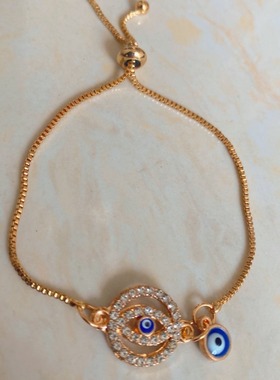 亚马逊恶魔之眼水钻镂空眼睛可伸缩可调节长短手链外贸