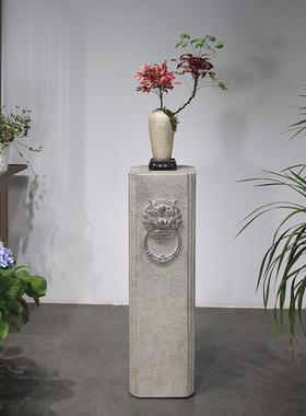 新中式玄关装饰摆件仿石墩柱底座客厅办公室复古展示台花园盆景架