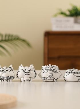国潮文创水墨风招财貔貅摆件创意陶瓷白瓷工艺品办公室桌面装饰品