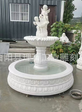 石雕喷泉汉白玉大理石欧式流水天使雕塑摆件落地家居婚庆装饰水景
