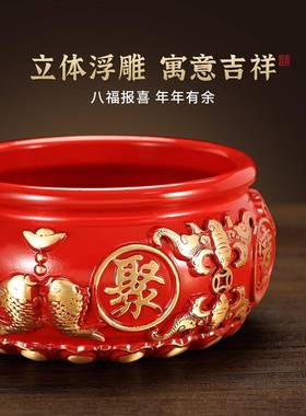 铜红聚宝盆饰品全铜招财米筒办公存钱罐饰品商务礼品