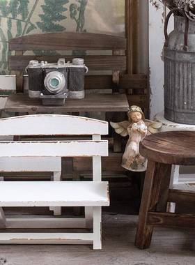 实木复古做旧桌面小凳子个性创意小椅子花架家居饰品装饰道具摆件