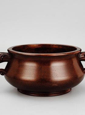 铜香炉摆件大明宣德炉家用寺庙佛堂祠堂祭祀用品香具官帽炉紫铜炉