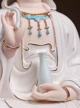 像陶H81-09瓷南观音佛大摆客厅家用供奉佛件微海笑坐莲观世音菩萨