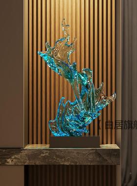 明浪花雕现代玄关摆件轻塑奢透艺术高档客厅招办公室DS-2023-财落