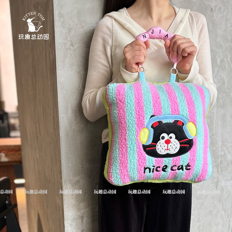 多巴胺猫咪抱枕被子两用办t公室午睡靠枕垫空调毯子二合一车载枕 - 图0