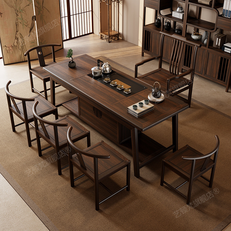 现代乌金木茶桌椅组合新中式办公茶台一体阳台功夫泡茶家用小茶桌,淘宝优惠券,粉丝福利购,淘宝优惠卷