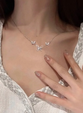 S925纯银轻奢小众梦幻蝴蝶项链女