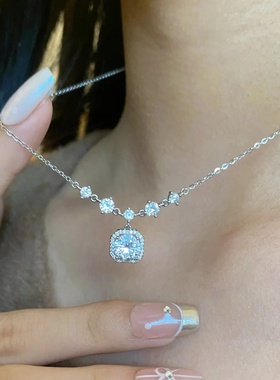 S925银项链闪钻方糖轻奢显白项链