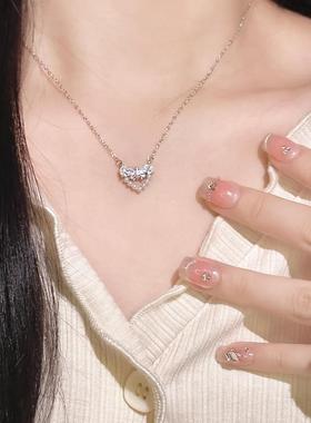 S925纯银珍珠蝴蝶结项链女送闺蜜