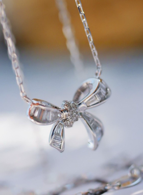 S925纯银方钻蝴蝶结项链