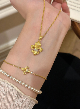 S925纯银拉丝法式鸢尾花项链