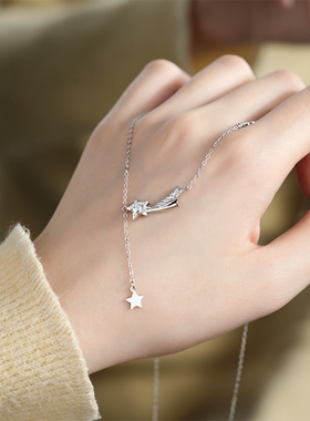 S925纯银轻奢小众星月项链女