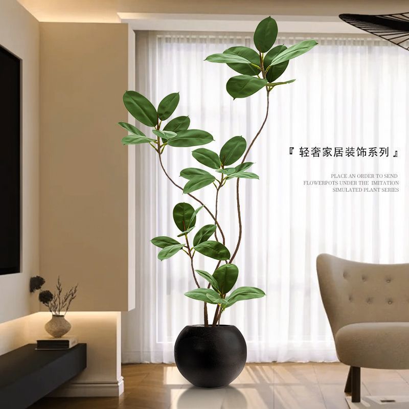 橡皮树仿真绿植客厅落地摆件室内大型仿生盆栽假植物装饰树仿真花 - 图1