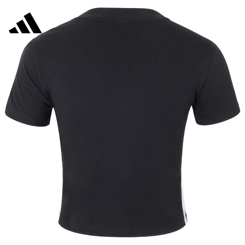 滔搏adidas阿迪达斯女子运动休闲针织短袖T恤黑色圆领上衣JY8570 - 图1