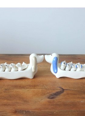 厂家 手绘陶瓷小狗筷子架  家居酒店餐馆醋碟筷子架套装1088