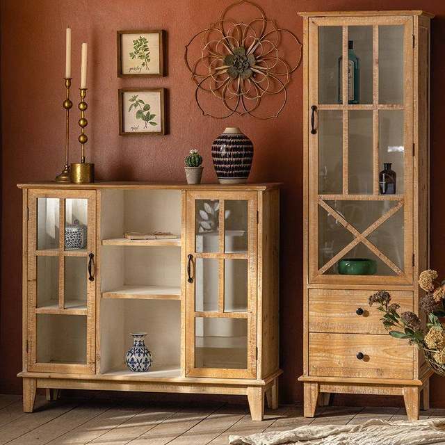 American retro solid wood side cabinet B&B living room bedroom storage cabinet model room entrance entrance cabinet dining cabinet side cabinet