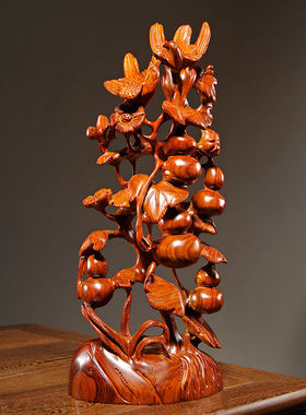 花梨木雕葫芦五福临门根雕新中式红木摆件家居客厅玄关装饰工艺品