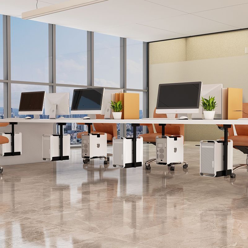 Suspended computer host bracket under desk widening