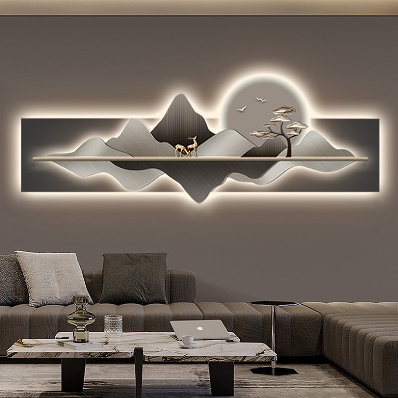 轻奢山水客厅装饰画led灯画高档大气沙发背景墙挂画艺术麋鹿壁画,淘宝优惠券,粉丝福利购,淘宝优惠卷