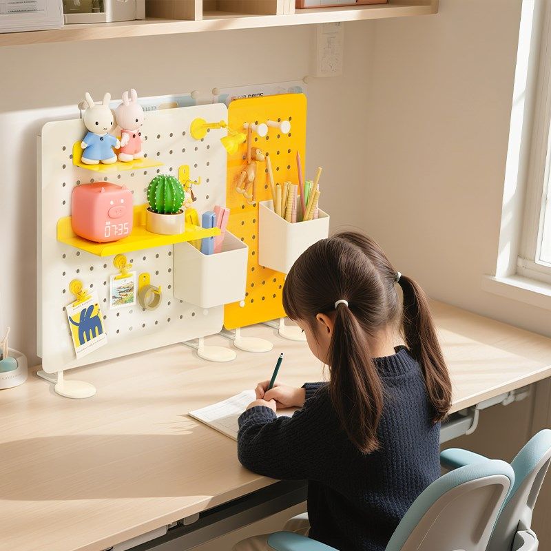 桌面洞洞板置物架免打孔儿童学习书桌办公工位挡板立式金属收纳架,淘宝优惠券,粉丝福利购,淘宝优惠卷
