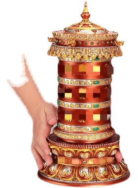 藏族转经简家用电动转金轮摆件天珠转筒树脂O浮雕插电吉祥龙头转