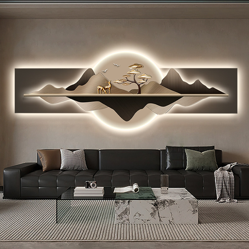 轻奢山水客厅装饰画led灯画高档大气沙发背景墙挂画艺术麋鹿壁画,淘宝优惠券,粉丝福利购,淘宝优惠卷