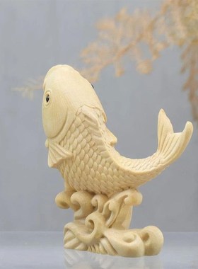 小叶黄杨木雕刻j鲤鱼越龙门手把件实木招财摆件年年有鱼纯手工礼
