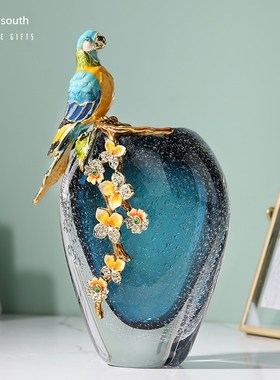 鹦鹉珐琅花瓶花瓶网红法国高端花水Q玫瑰桌饰客厅插花