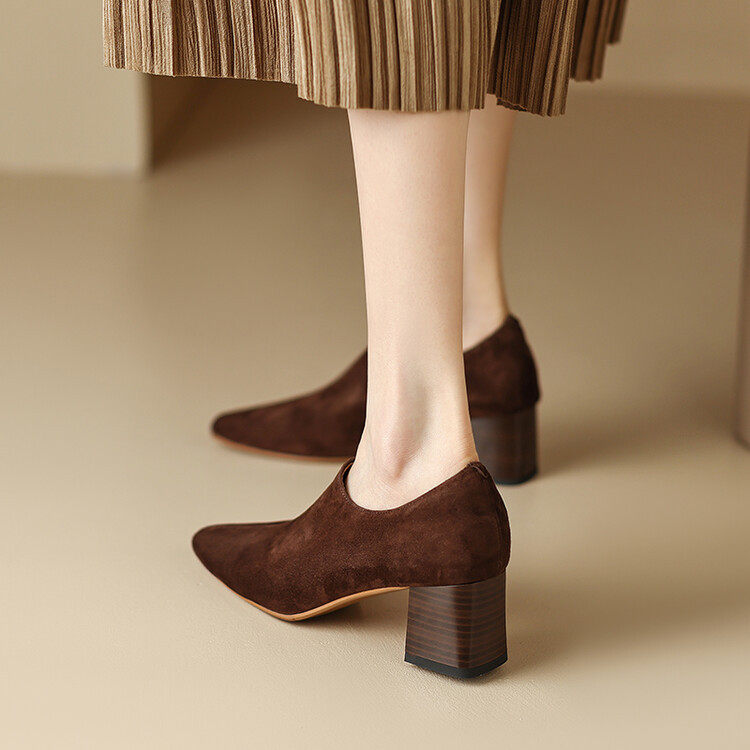 尖头显瘦深口罐罐鞋女2023春秋新款英伦风侧拉链吸汗透气粗跟单鞋,淘宝优惠券,粉丝福利购,淘宝优惠卷