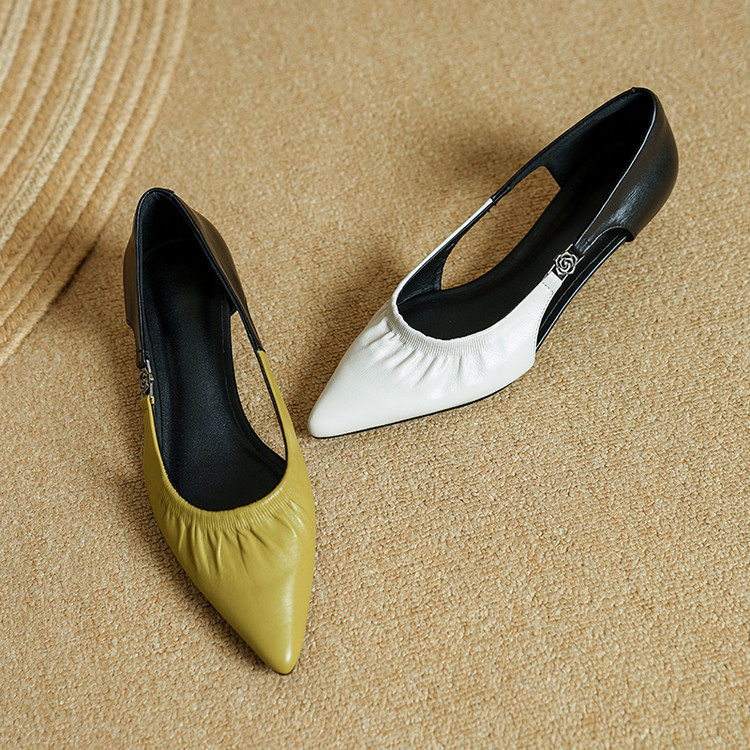 法式复古尖头单鞋女浅口夏季新款高跟鞋真皮猫跟鞋中跟久站不累鞋,淘宝优惠券,粉丝福利购,淘宝优惠卷