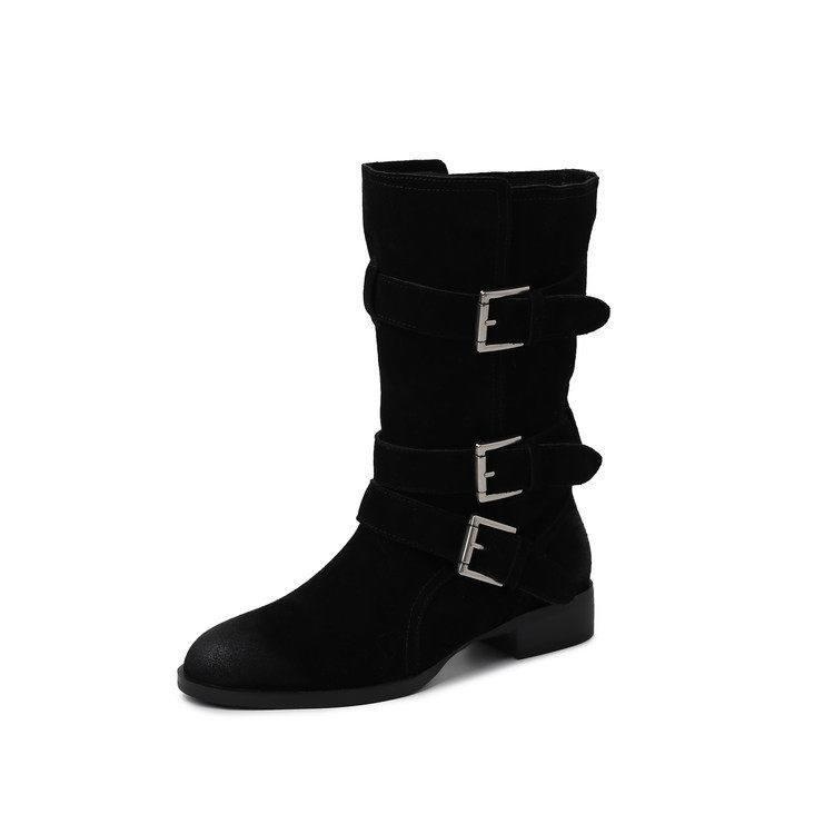 2025秋冬复古复古皮带扣粗跟堆堆西部牛仔靴高筒骑士靴棕色长筒,淘宝优惠券,粉丝福利购,淘宝优惠卷