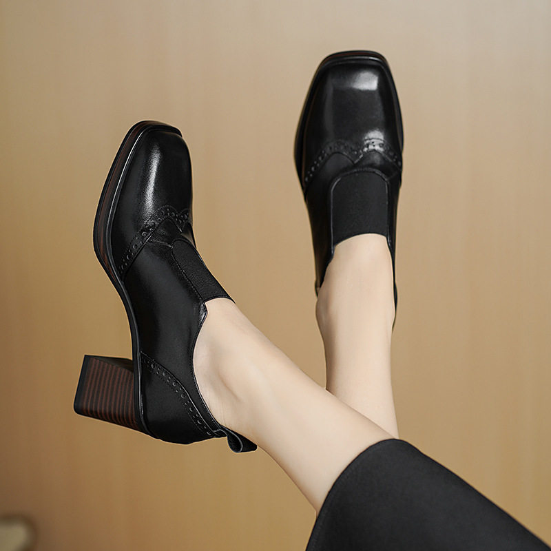 女士小皮鞋欧美风时尚2025年新款方头粗跟高跟巨好看舒适深口单鞋,淘宝优惠券,粉丝福利购,淘宝优惠卷
