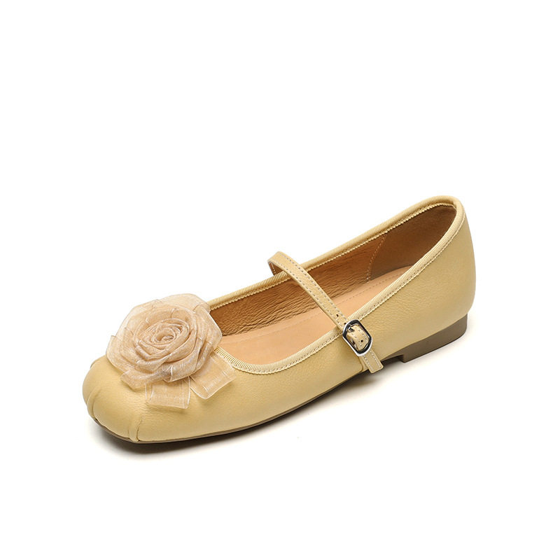 清新魔法~法式浅口芭蕾鞋2025新款软皮花朵牛皮平底圆头单鞋女,淘宝优惠券,粉丝福利购,淘宝优惠卷