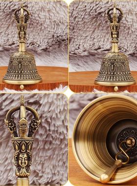 黄铜五股金刚三头降魔杵手持摇铃家居客厅祠堂镇宅铃铛工艺品摆件