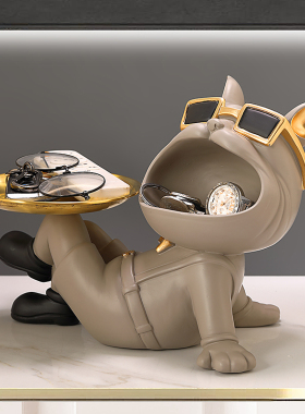 进门口放钥匙的摆件入户玄关家居装饰品轻奢N法斗狗鞋柜托盘收纳