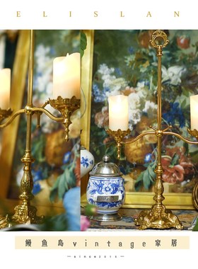 欧式复古纯铜雕花双头烛台v法式蜡烛家居摆件升降装饰餐桌拍摄道