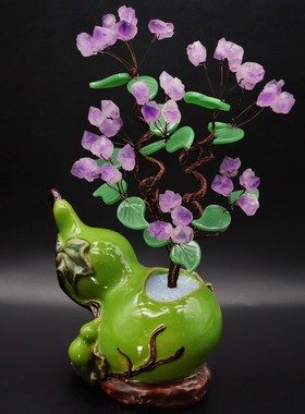 紫水晶发财树黄水晶摇钱树家居摆B件客厅玄关酒柜店铺开业乔迁送