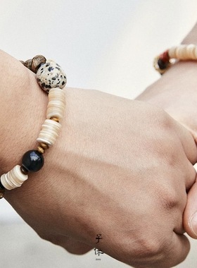 子休沉香黑曜石虎眼石蜜蜡手链