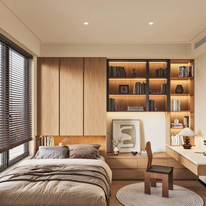 索菲亚榻榻米定制床书桌一体多功能青少年房奶油中古风摩卡