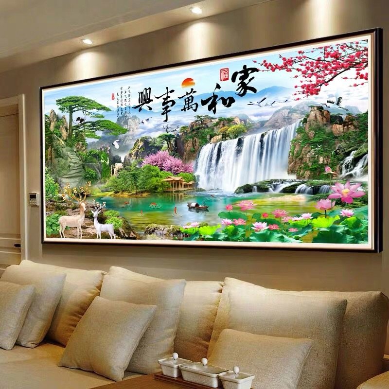 2021新款钻石画满钻十字绣客厅麋鹿家和万事兴山水风景画钻石绣,淘宝优惠券,粉丝福利购,淘宝优惠卷